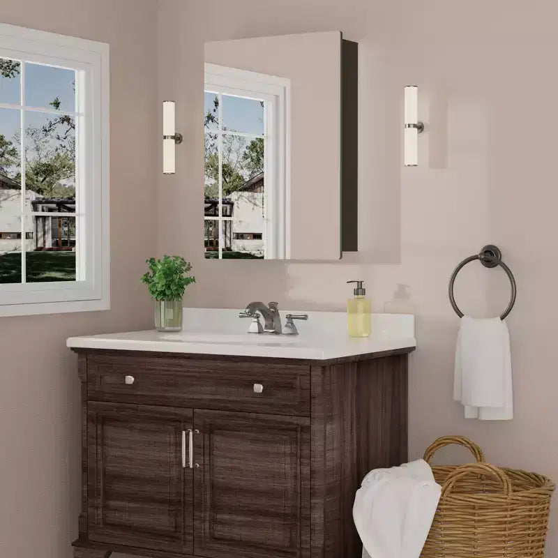Modern Rounded Corner Metal Frame Medicine Cabinet with Mirror Door,Wall Mounted Bathroom Cabinet