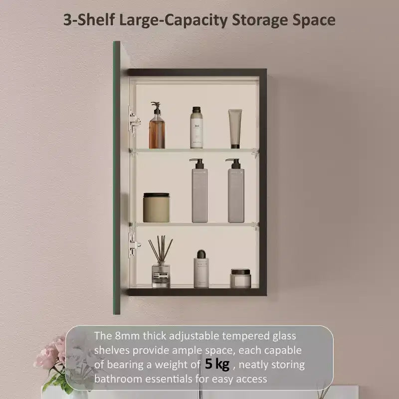 Modern Rounded Corner Metal Frame Medicine Cabinet with Mirror Door,Wall Mounted Bathroom Cabinet