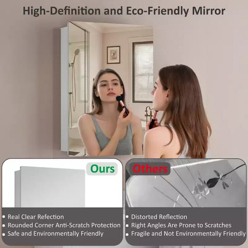 Modern Rounded Corner Metal Frame Medicine Cabinet with Mirror Door,Wall Mounted Bathroom Cabinet
