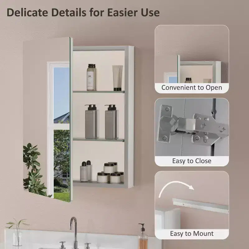 Modern Rounded Corner Metal Frame Medicine Cabinet with Mirror Door,Wall Mounted Bathroom Cabinet