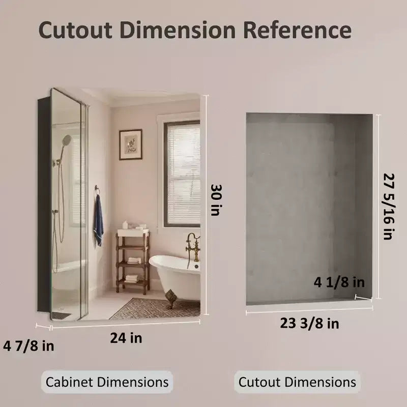 Modern Rounded Corner Metal Frame Medicine Cabinet with Mirror Door,Wall Mounted Bathroom Cabinet