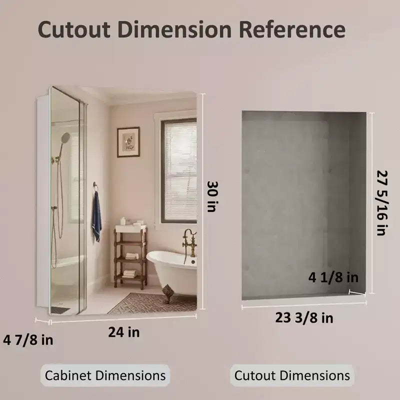 Modern Rounded Corner Metal Frame Medicine Cabinet with Mirror Door,Wall Mounted Bathroom Cabinet