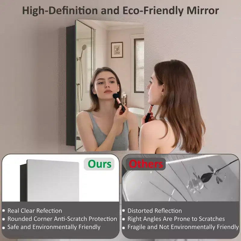 Modern Rounded Corner Metal Frame Medicine Cabinet with Mirror Door,Wall Mounted Bathroom Cabinet