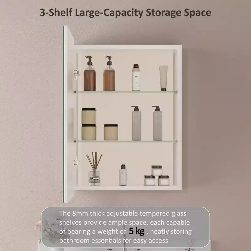 Modern Rounded Corner Metal Frame Medicine Cabinet with Mirror Door,Wall Mounted Bathroom Cabinet