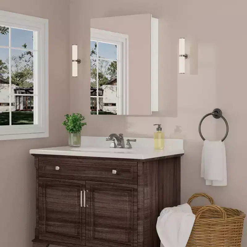 Modern Rounded Corner Metal Frame Medicine Cabinet with Mirror Door,Wall Mounted Bathroom Cabinet