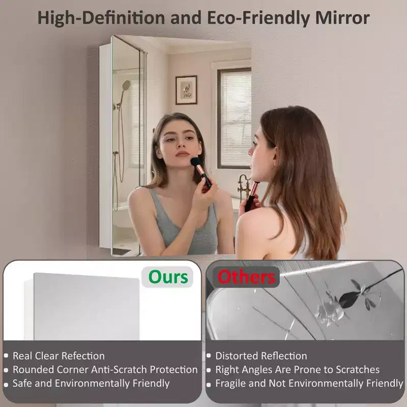 Modern Rounded Corner Metal Frame Medicine Cabinet with Mirror Door,Wall Mounted Bathroom Cabinet