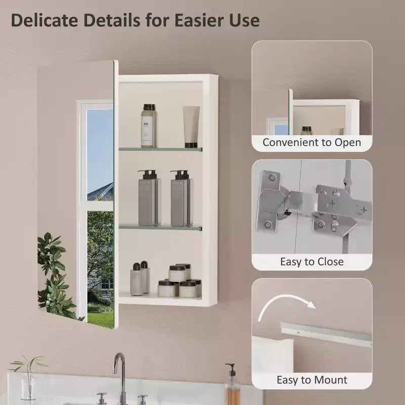 Modern Rounded Corner Metal Frame Medicine Cabinet with Mirror Door,Wall Mounted Bathroom Cabinet