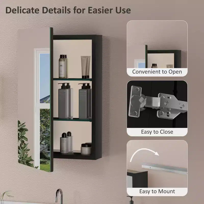 Modern Rounded Corner Metal Frame Medicine Cabinet with Mirror Door,Wall Mounted Bathroom Cabinet