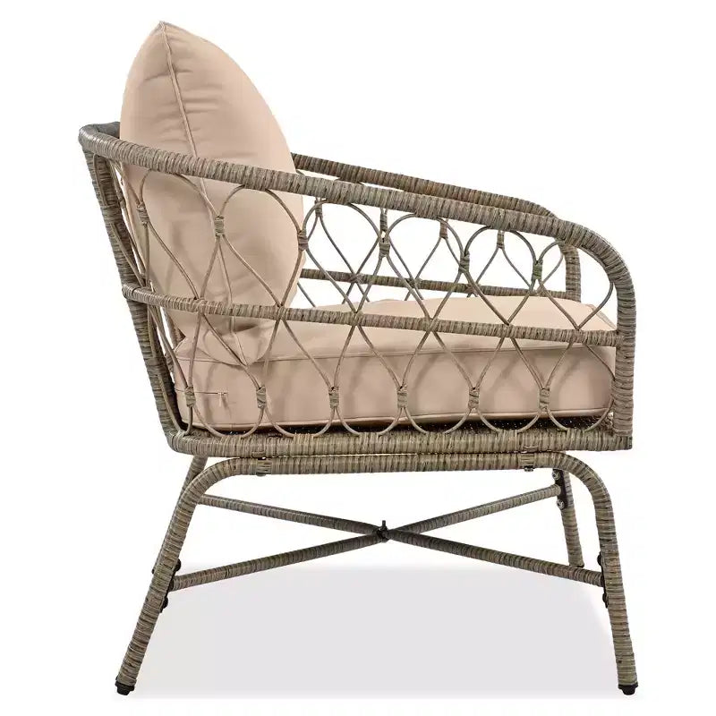 GDFStudio Isla, ensemble de 4 sièges en osier de style bohème côtier pour terrasse, avec table basse ovale en bois et coussins amovibles