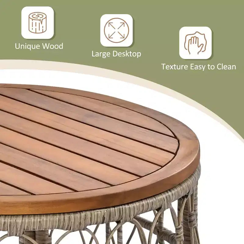 GDFStudio Isla, ensemble de 4 sièges en osier de style bohème côtier pour terrasse, avec table basse ovale en bois et coussins amovibles