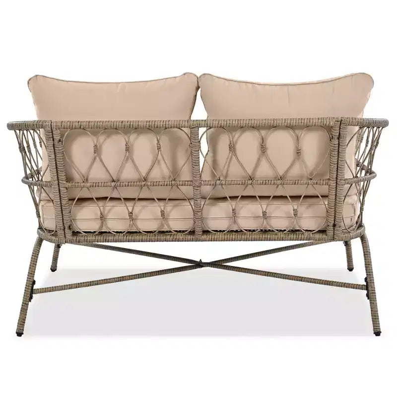 GDFStudio Isla, ensemble de 4 sièges en osier de style bohème côtier pour terrasse, avec table basse ovale en bois et coussins amovibles
