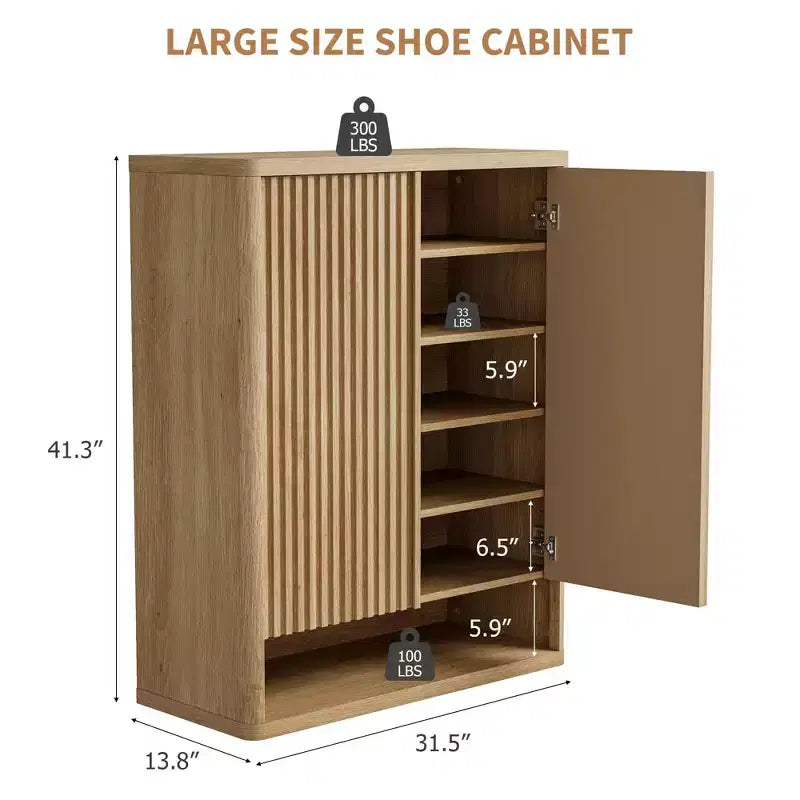 Shoe Cabinet  Modern Fluted Entryway Shoe Storage  31.5x13.8x41.3 Particleboard/MDF  Adjustable Shelves & Doors