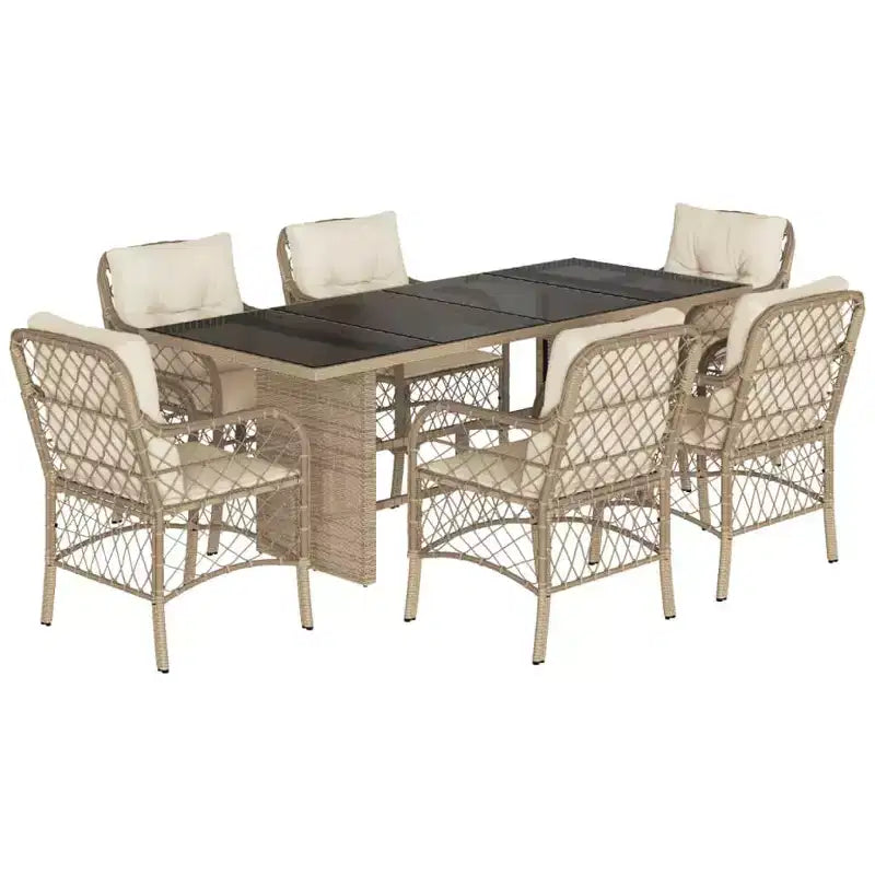 vidaXL Garden Dining Set with Cushions - Poly Rattan and Acacia Wood