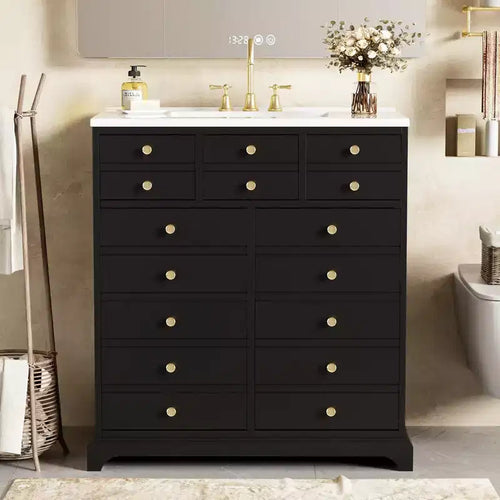 36 Farmhouse Bathroom Vanity with Sink, Single Sink Freestanding Modern Bathroom Vanity Storage Cabinet with 2 Drawers and 2 Cabinets