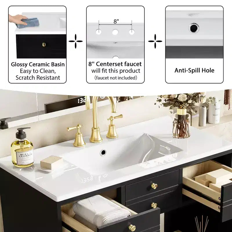 36 Farmhouse Bathroom Vanity with Sink, Single Sink Freestanding Modern Bathroom Vanity Storage Cabinet with 2 Drawers and 2 Cabinets