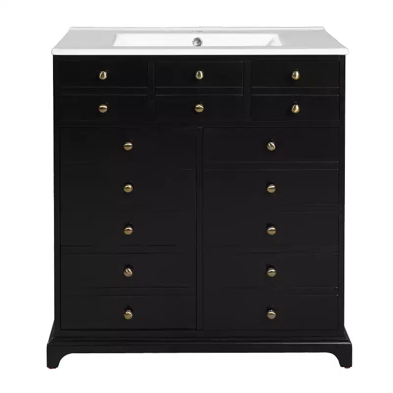36 Farmhouse Bathroom Vanity with Sink, Single Sink Freestanding Modern Bathroom Vanity Storage Cabinet with 2 Drawers and 2 Cabinets