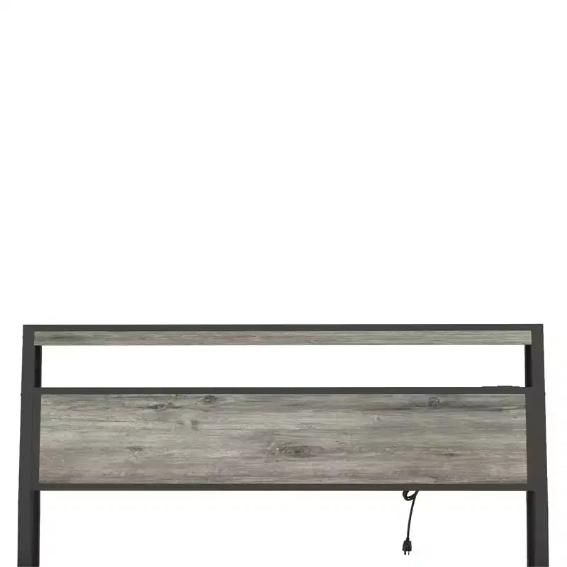 Platform Bed Frame with LED Light, USB Charging Station & Upholstered Headboard, Grey
