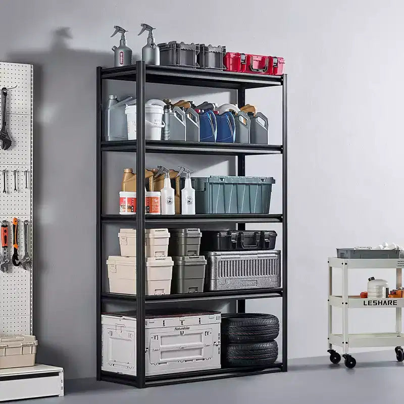 5-Tier Garage Storage Shelving, 3000 lbs Capacity, 18"Dx48"Wx78"H, Adjustable Metal Utility Rack, Black