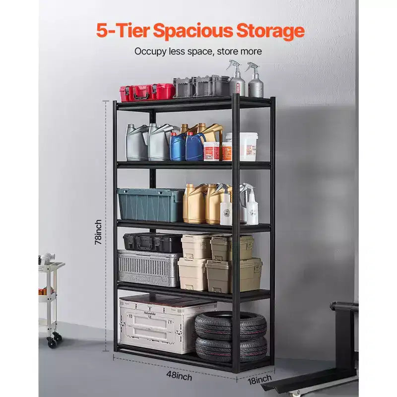 5-Tier Garage Storage Shelving, 3000 lbs Capacity, 18"Dx48"Wx78"H, Adjustable Metal Utility Rack, Black