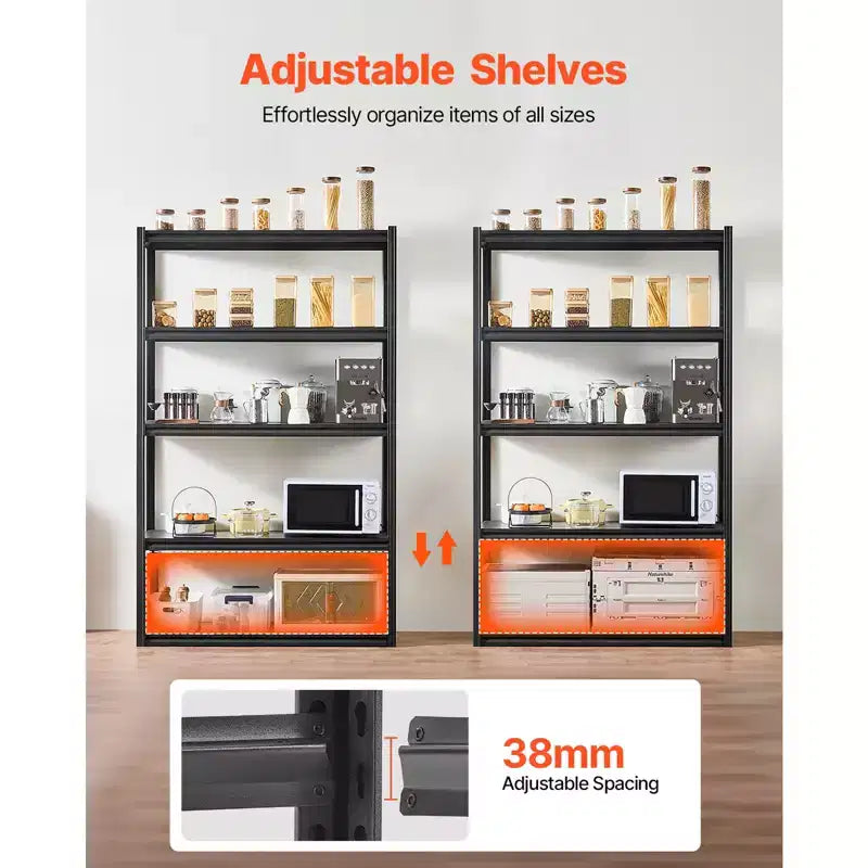 5-Tier Garage Storage Shelving, 3000 lbs Capacity, 18"Dx48"Wx78"H, Adjustable Metal Utility Rack, Black