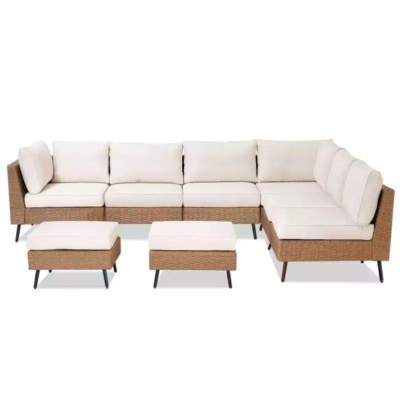 LAUSAINT HOME Ensemble de meubles de patio 8 pièces en osier pour canapé sectionnel, pour jardin et arrière-cour, résistant aux intempéries