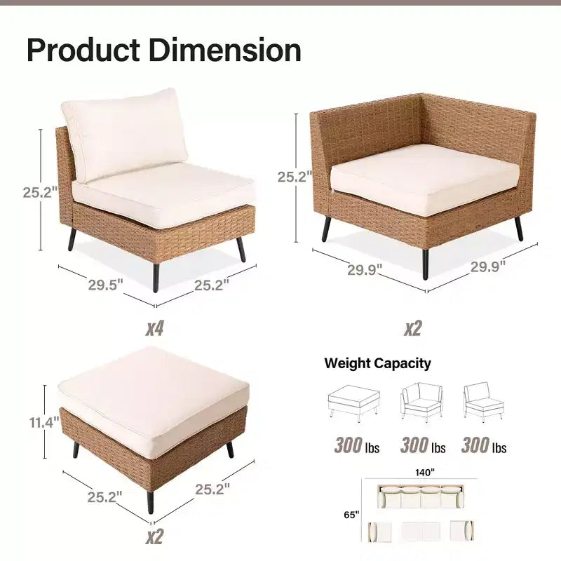 LAUSAINT HOME Ensemble de meubles de patio 8 pièces en osier pour canapé sectionnel, pour jardin et arrière-cour, résistant aux intempéries