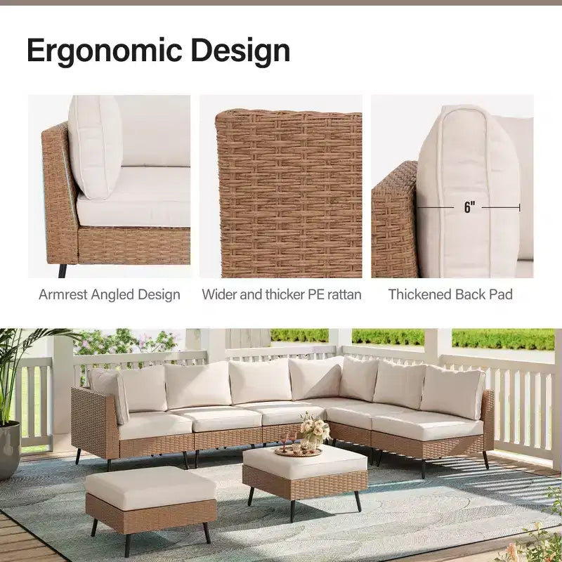 LAUSAINT HOME Ensemble de meubles de patio 8 pièces en osier pour canapé sectionnel, pour jardin et arrière-cour, résistant aux intempéries