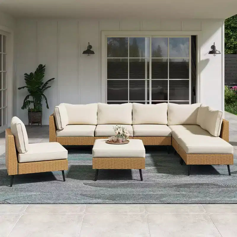 LAUSAINT HOME Ensemble de meubles de patio 8 pièces en osier pour canapé sectionnel, pour jardin et arrière-cour, résistant aux intempéries