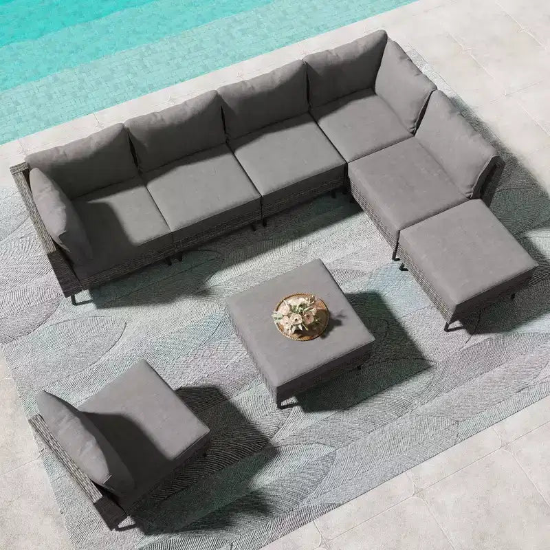 LAUSAINT HOME Ensemble de meubles de patio 8 pièces en osier pour canapé sectionnel, pour jardin et arrière-cour, résistant aux intempéries