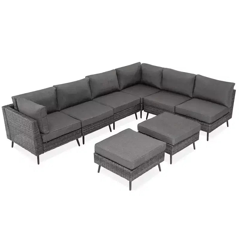 LAUSAINT HOME Ensemble de meubles de patio 8 pièces en osier pour canapé sectionnel, pour jardin et arrière-cour, résistant aux intempéries