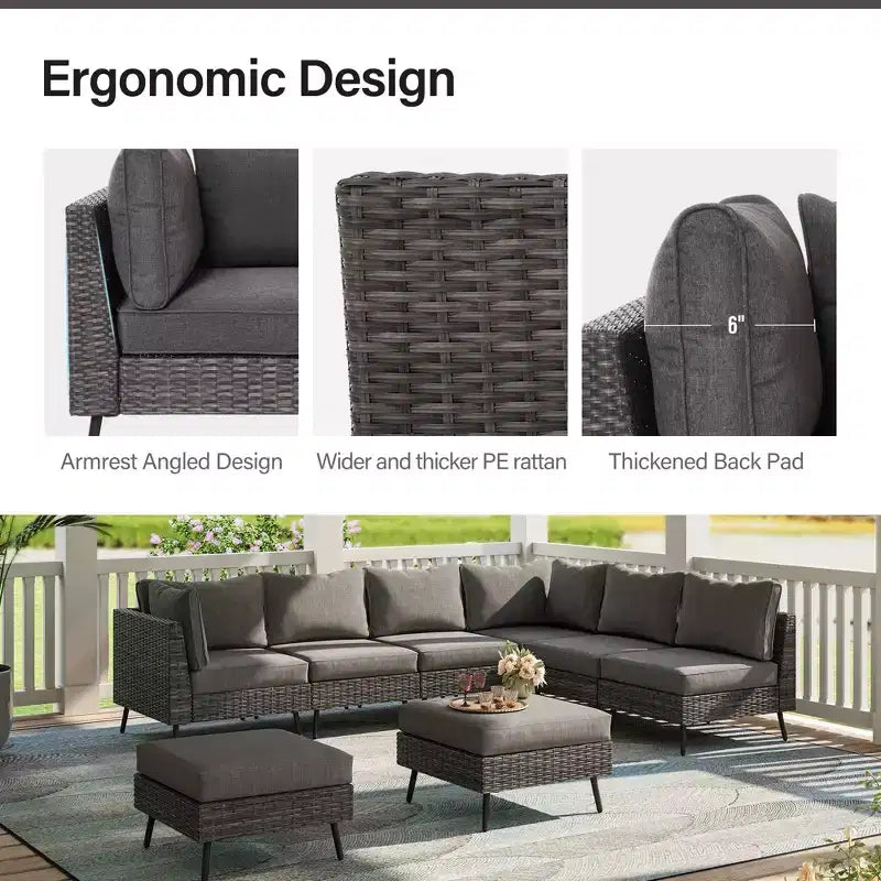 LAUSAINT HOME Ensemble de meubles de patio 8 pièces en osier pour canapé sectionnel, pour jardin et arrière-cour, résistant aux intempéries