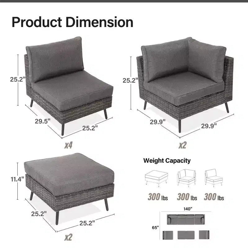 LAUSAINT HOME Ensemble de meubles de patio 8 pièces en osier pour canapé sectionnel, pour jardin et arrière-cour, résistant aux intempéries