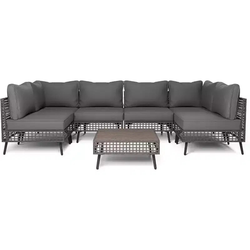 LAUSAINT HOME Ensemble de canapés d'extérieur 7 pièces, mobilier de conversation pour terrasse toutes saisons avec coussins épais