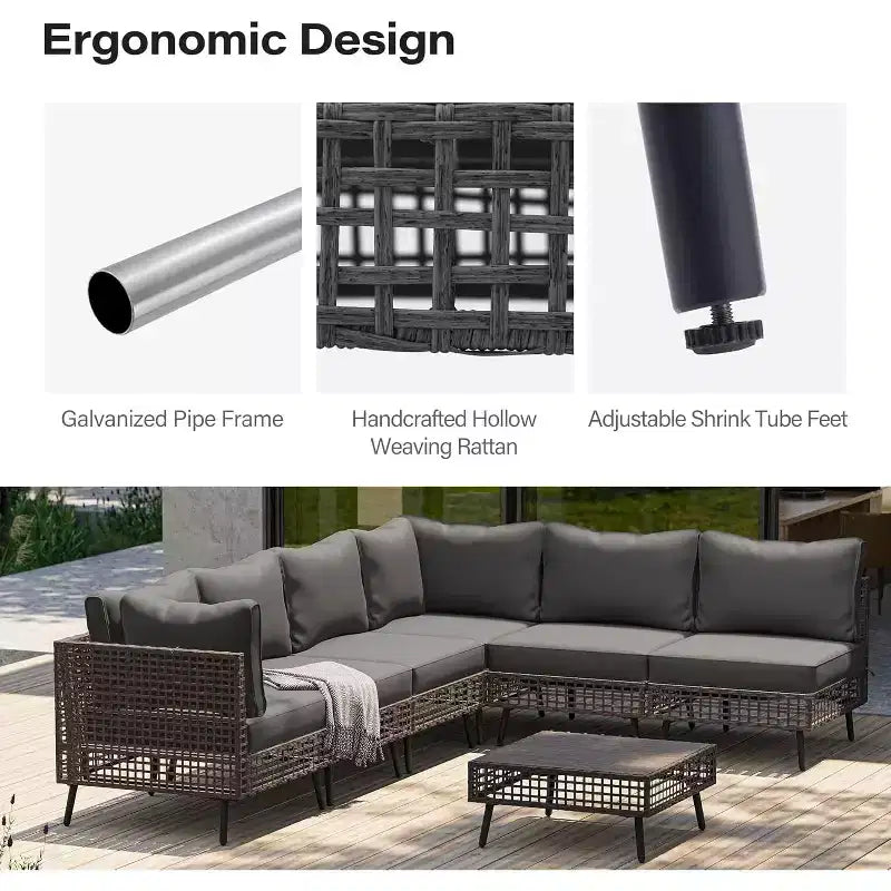 LAUSAINT HOME Ensemble de canapés d'extérieur 7 pièces, mobilier de conversation pour terrasse toutes saisons avec coussins épais