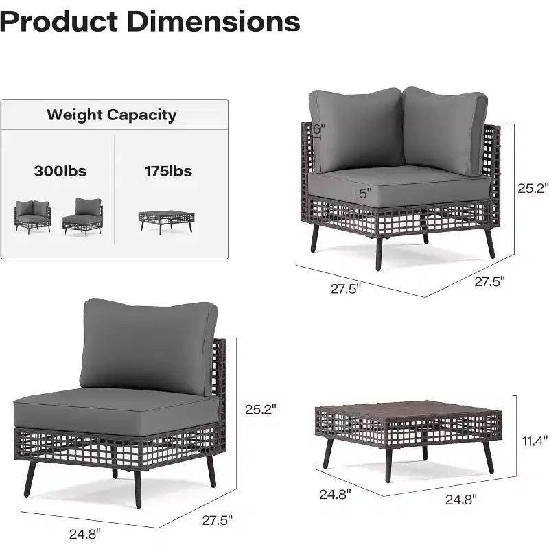 LAUSAINT HOME Ensemble de canapés d'extérieur 7 pièces, mobilier de conversation pour terrasse toutes saisons avec coussins épais