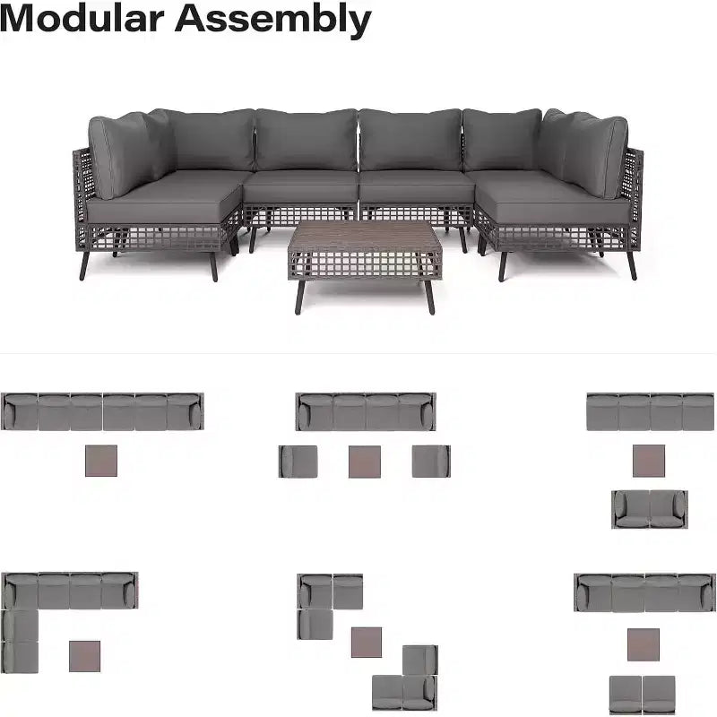 LAUSAINT HOME Ensemble de canapés d'extérieur 7 pièces, mobilier de conversation pour terrasse toutes saisons avec coussins épais