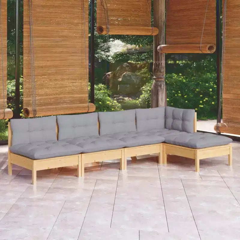 vidaXL Ensemble de jardin en pin massif 5 pièces avec coussins multicolores