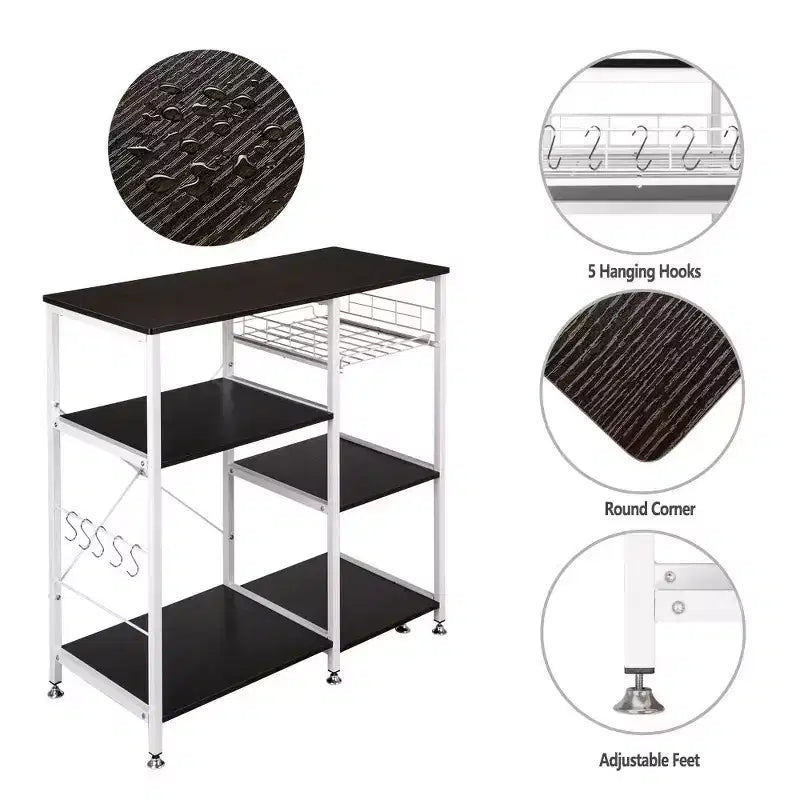 Kitchen Baker's Rack, 3-Tier Microwave Stand with Storage Shelves, Dark Brown