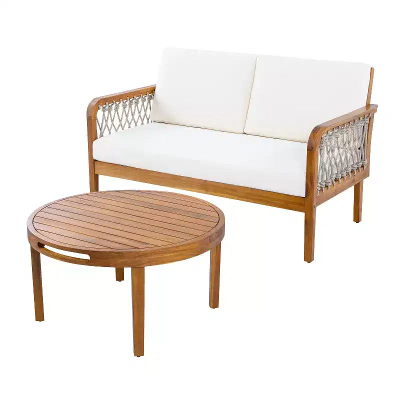 Christopher Knight Home Tzuyu Salon de jardin en acacia avec causeuse et table basse en corde tressée
