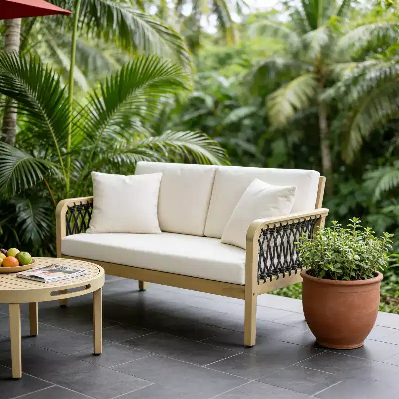Christopher Knight Home Tzuyu Salon de jardin en acacia avec causeuse et table basse en corde tressée