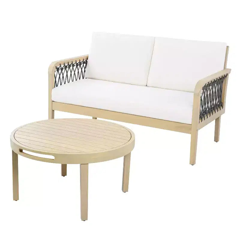 Christopher Knight Home Tzuyu Salon de jardin en acacia avec causeuse et table basse en corde tressée