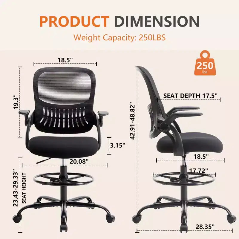 Ergonomic Office Chair for Standing Desk, Adjustable Height, Movable Armrest, Black
