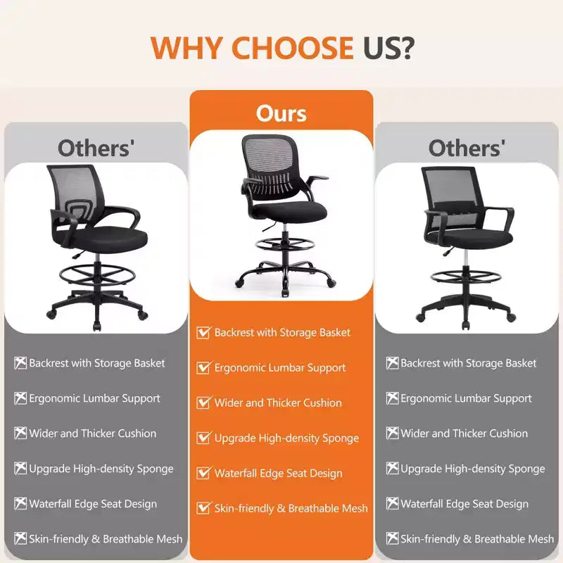 Ergonomic Office Chair for Standing Desk, Adjustable Height, Movable Armrest, Black