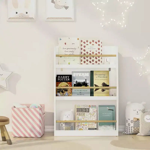JVNOXK 22-inch Three-Tier Children's Bookshelf Helps keep bedrooms and playrooms organized Suitable for children ages 3 and up White