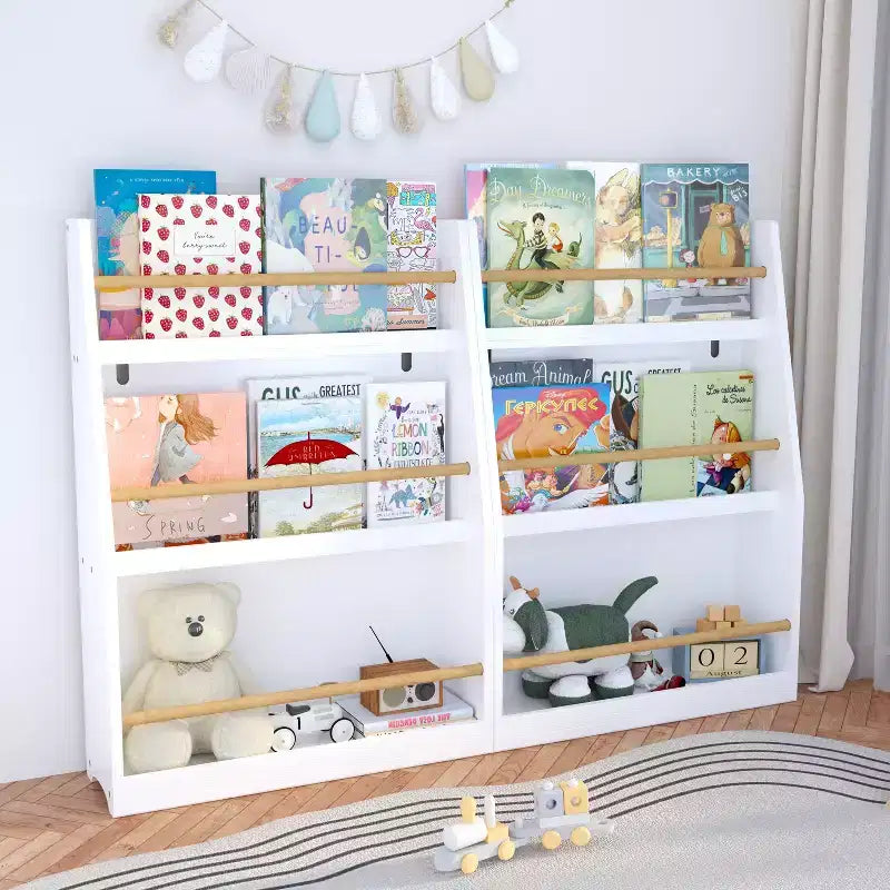22" Three-Tier Children's Bookshelf, White, for Bedroom and Playroom, Ages 3 and Up