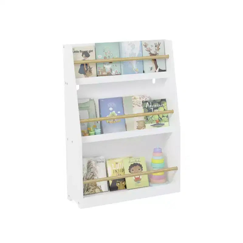 22" Three-Tier Children's Bookshelf, White, for Bedroom and Playroom, Ages 3 and Up