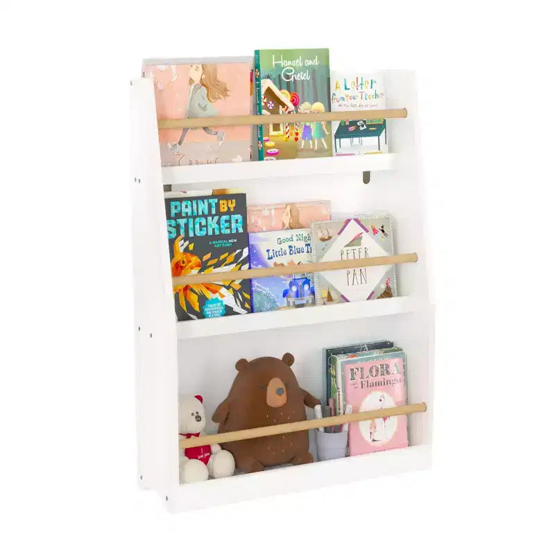 22" Three-Tier Children's Bookshelf, White, for Bedroom and Playroom, Ages 3 and Up