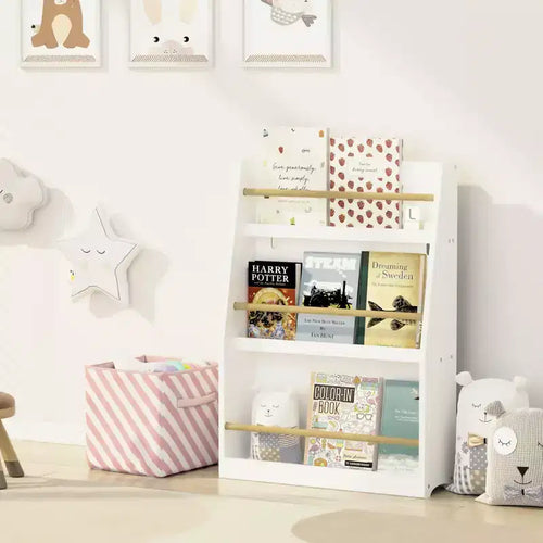 Étagère à Livres à Trois Niveaux pour Enfants, 55 cm, Blanche, pour Chambre et Salle de Jeux, à partir de 3 Ans