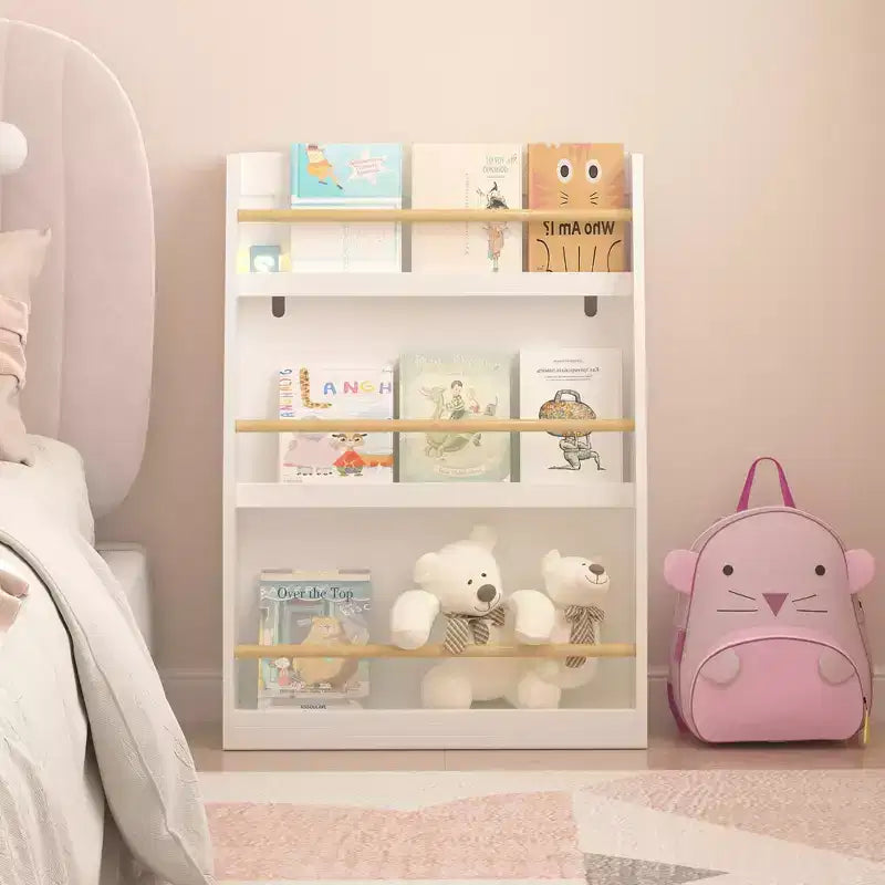 22" Three-Tier Children's Bookshelf, White, for Bedroom and Playroom, Ages 3 and Up