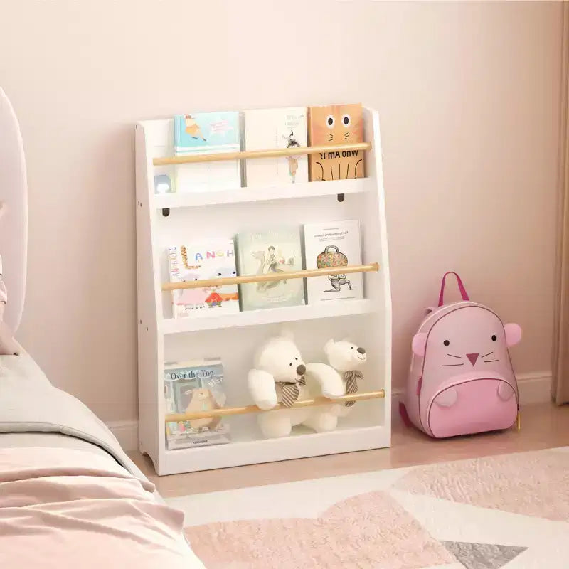 22" Three-Tier Children's Bookshelf, White, for Bedroom and Playroom, Ages 3 and Up